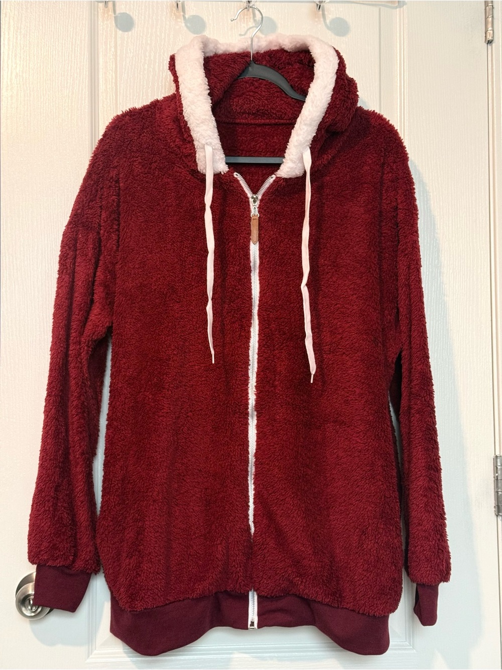 Women’s Burgundy Sherpa Teddy Fleece Full Zip Hoodie Size 3XL